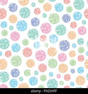 vector seamless pattern of round colorful circles on white background, grunge retro style Stock Vector