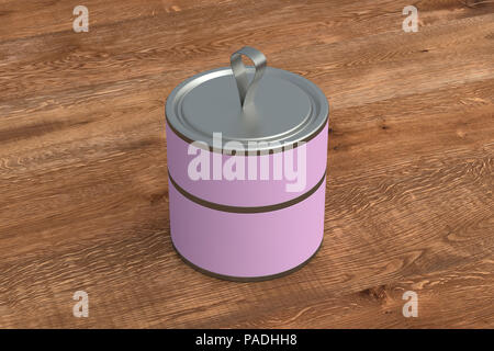 Blank pink short tube container packaging on wooden background. 3d illustration Stock Photo