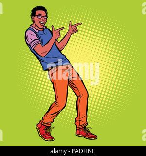 young man points fingers. African American people Stock Vector