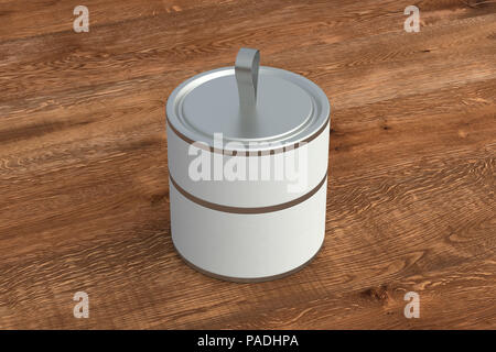 Blank closed white short tube container packaging on wooden background. 3d illustration Stock Photo