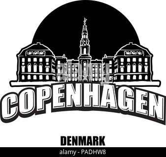 Copenhagen, Denmark, black and white logo for high quality prints. Hand drawn vector sketch. Stock Vector