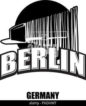 Berlin, wall, black and white logo for high quality prints. Hand drawn vector sketch. Stock Vector