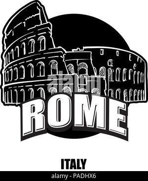 Rome, Italy, black and white logoblack and white logo for high quality prints. Hand drawn vector sketch. Stock Vector