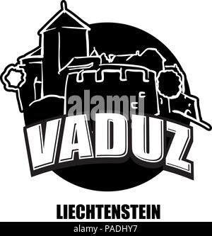 Vaduz, Liechtenstein, black and white logo for high quality prints. Hand drawn vector sketch. Stock Vector