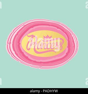 Princess lettering on pink stone is a flat slice. Modern trend of design. Vector illustration. Stock Vector