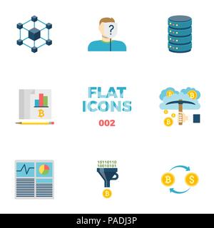 Cryptocurrency and Blockchain Flat Icons. Stock Vector