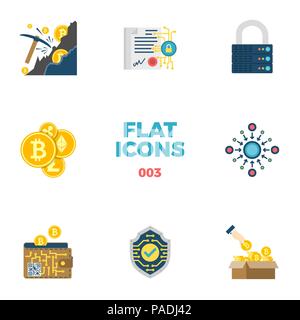 Cryptocurrency and Blockchain Flat Icons. Stock Vector