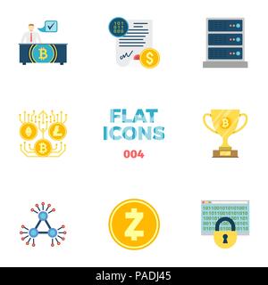 Cryptocurrency and Blockchain Flat Icons. Stock Vector
