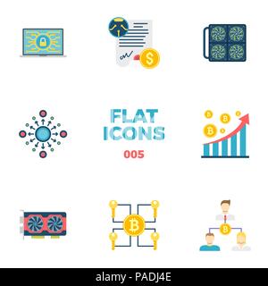 Cryptocurrency and Blockchain Flat Icons. Stock Vector