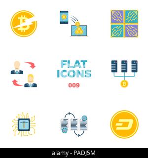 Cryptocurrency and Blockchain Flat Icons. Stock Vector