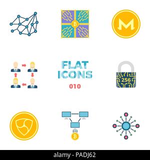 Cryptocurrency and Blockchain Flat Icons. Stock Vector