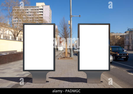 Two blank street billboard poster stands mock up in downtown Stock ...