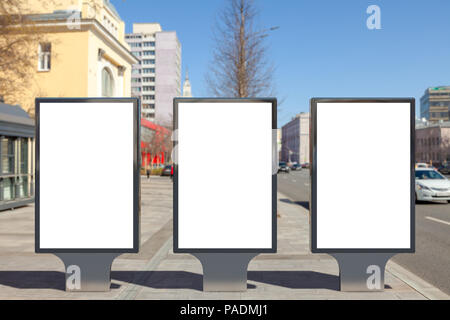 Three blank street billboard poster stands mock up in downtown Stock ...