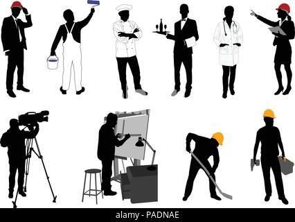 various occupations silhouettes collection - vector Stock Vector