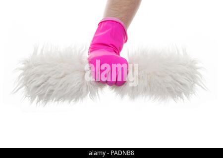 pink fluffy cleaning gloves