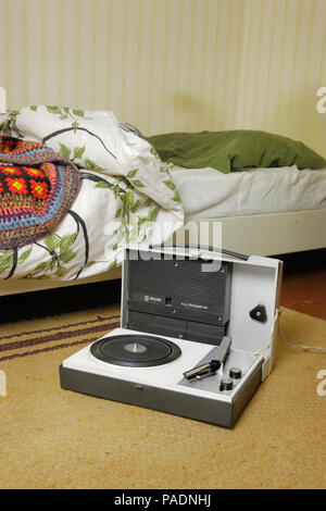 record player in bedroom setting Stock Photo