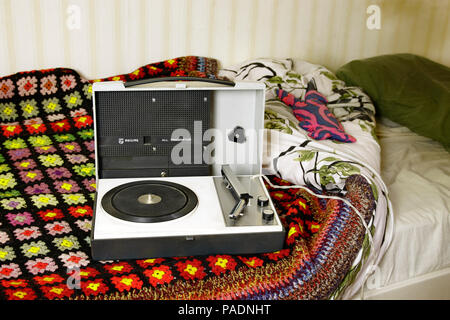 record player in bedroom setting Stock Photo