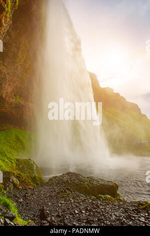 Waterfall Seljalandsfoss in Iceland Stock Photo