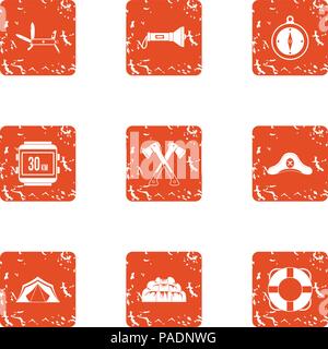Tour hike icons set, grunge style Stock Vector
