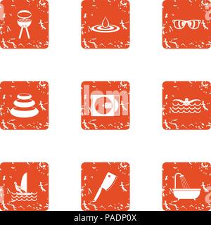 Beach bbq icons set, grunge style Stock Vector