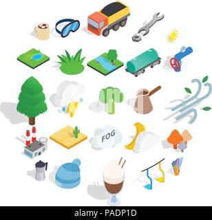 Winterly icons set, isometric style Stock Vector