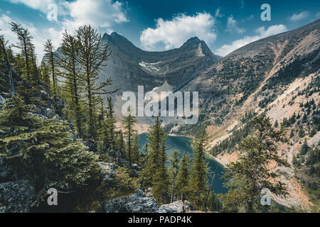 Mount Saddle and Lake Agnes. Photo taken in Banff National Park, Stock Photo