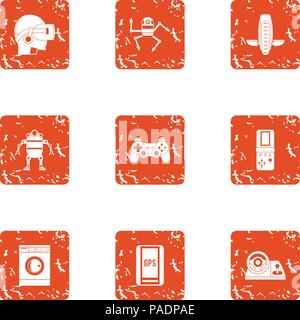 Operation robot icons set, grunge style Stock Vector