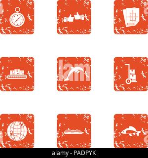 Sea milieu icons set, grunge style Stock Vector