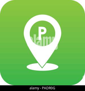 Map pointer with car parking sign icon digital green Stock Vector