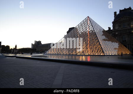 Pyramid at the Louvre Museum in Paris, France, designed by I.M. Pei. Stock Photo