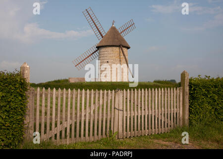 La Moulin de Pierre, a restored windmill with sails, Hauville, Eure, Haute-Normandie, Normandy, France Stock Photo