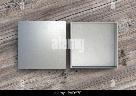 Silver Box Open Two silver square boxes opened and closed on white background. 3d ...