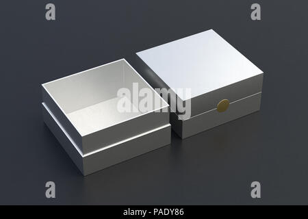 Silver Box Open Two silver square boxes opened and closed on white background. 3d ...