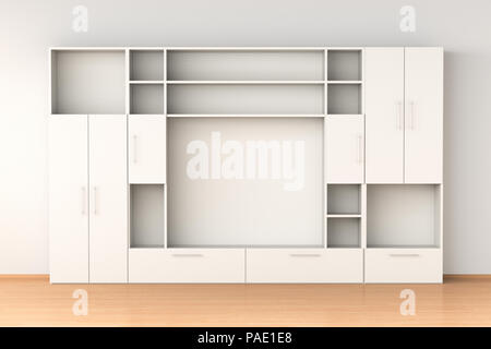 Empty white closet wardrobe in interior. 3d illustration Stock Photo