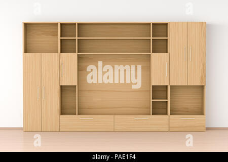 Empty wood closet wardrobe in interior. 3d illustration Stock Photo