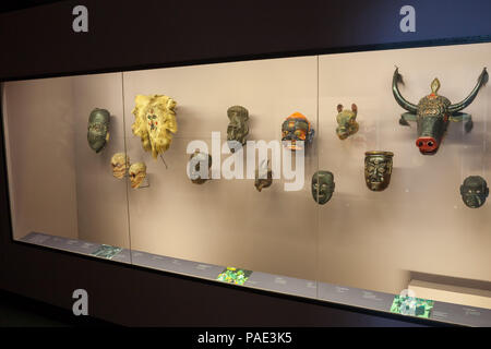 France, Cannes, old face masks collection in Castle Museum - Musee de la Castre Stock Photo