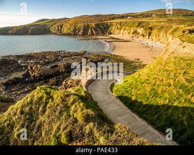 Aerial view of Church Bay in Anglesey North Wales UK during sunset. Stock Photo