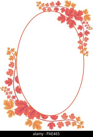 Maple Leaf Floral Wreath Oval Frame Flat Illustration Stock Vector