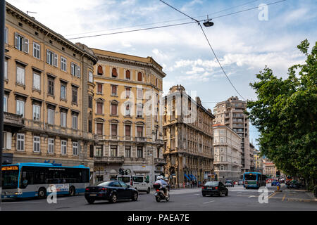 Trieste, Italy, 21 July 2018. Traffic in via Giosue Carducci in the center of Trieste.  Photo by Enrique Shore Stock Photo
