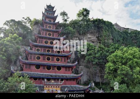 A temple it the village Shibaozhai near the city of Wushan on the Yangtze river near the Three Gorges valley, Hubei province, China. Stock Photo