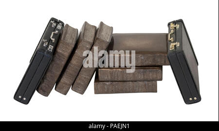 Leather briefcases leaning on Books - path included Stock Photo