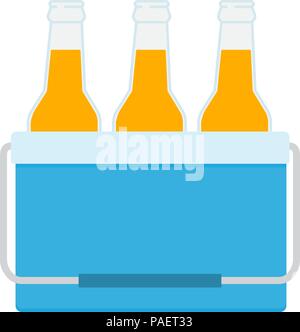 Freezer-bag in blue color. Cooler bag with beer bottles. Portable cooler icon. Isolated vector illustration on white background. Stock Vector