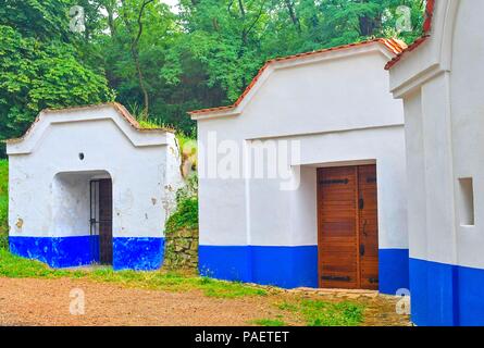 Traditional Wine Cellars - Plze, Petrov, Czech Republic, Europe. Wine lore and folklore. Moravian wine cellars. Stock Photo