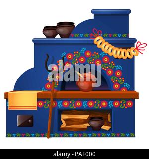 Russian oven with firewood isolated on white background. Vector cartoon close-up illustration. Stock Vector