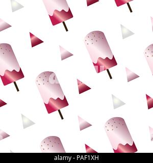 seamless pattern with ice cream vector in pink and red colors Stock Vector