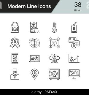 Bitcoin icons. Modern line design set 38. For presentation, graphic design, mobile application, web design, infographics. Vector illustration. Stock Vector