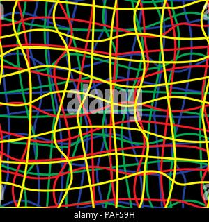 Intricate colored wires abstract seamless pattern. Vector illustration. Stock Vector