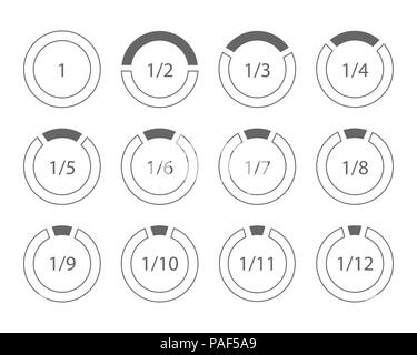 Set of arithmetic fractions segmented ring design element template. Vector illustration. Stock Vector