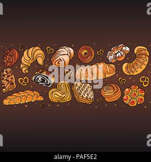 Decor for a shop or cafe with pastries, bread, baking. Bakery store, bread house, handwritten illustration with lettering. Signboard, vector Stock Vector