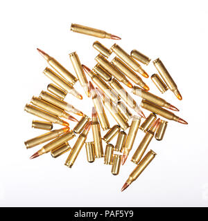 Many different cartridges bullets, ammunition isolated on whit Stock Photo